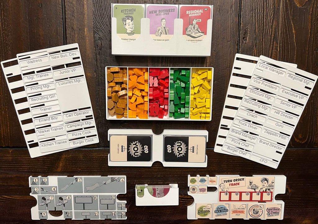 Food Chain Magnate Insert / Organizer - Incl. Employee Display & Supports Larger BGG Dry Erase Boards