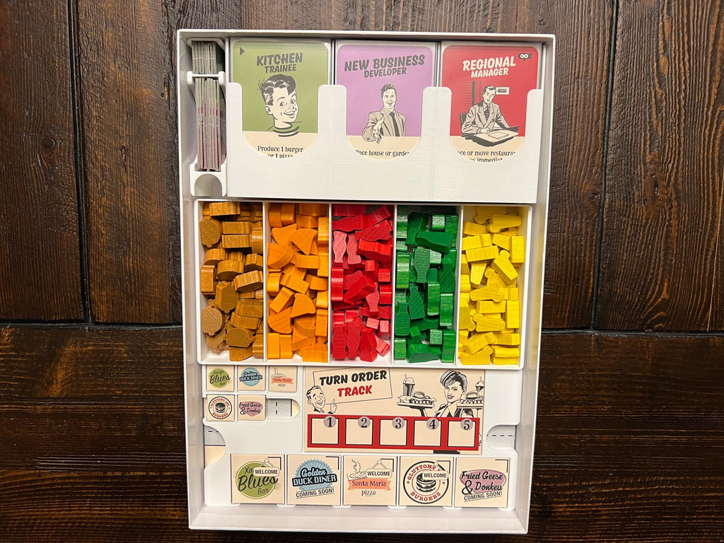 Food Chain Magnate Insert / Organizer - Incl. Employee Display & Supports Larger BGG Dry Erase Boards